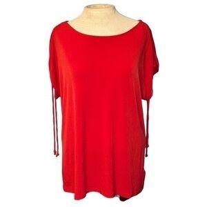 Michael Kors Ruched Drawstring Short Sleeve Blouse in Red Womens size XL